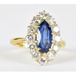 CHRISTOPHER J. VINTEN; a good 18ct yellow gold platinum tipped sapphire and diamond cluster ring,