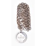 GUCCI; a sterling silver link chain with tag pendant, length 40cm (with bag and box).