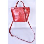 MULBERRY; a red Congo leather mock croc embossed handbag with silver tone hardware and detachable