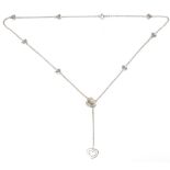 TIFFANY & CO; a hallmarked silver heart link lariat necklace, length 16.5cm (box and paperwork).