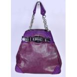 VERSACE; a large mulberry coloured and purple leather handbag with silver tone chain and leather