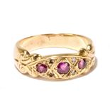 A 9ct yellow gold ruby and diamond chip ring, size M1/2, approx 4.3g.Additional InformationSome