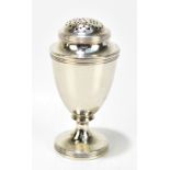 JOHN EMES; a George III hallmarked silver pepper/pounce pot with reeded detail on knopped stem to