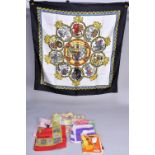 JACQMAR; a 100% silk multicoloured scarf featuring crests of the Queen’s Beasts, 89 x 89cm, a