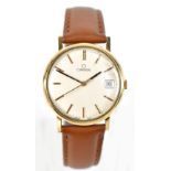 OMEGA; a gentleman's vintage gold plated wristwatch with date aperture, diameter 32mm.Additional