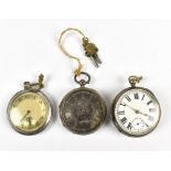 Two hallmarked silver cased key wind pocket watches for restoration, one with engine turned dial