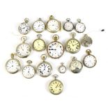 A group of seventeen plated and base metal pocket watches and fob watches in various states of