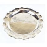 An Eastern cast white metal bowl with scalloped edge, diameter 38cm, unmarked, approx 39ozt/1216g.