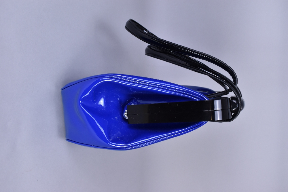 LULU GUINNESS; a patent leather cobalt blue leather 'Mid Pollyanna' handbag with a patent lips - Image 4 of 6