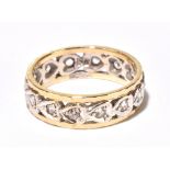 A 9ct yellow and white gold tiny diamond set full eternity ring, size J, approx 2.8g.Additional