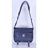 MULBERRY; a navy blue fleet coated canvas satchel/messenger bag with iconic logo, 37 x 36 x 17cm.