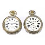 RAILWAY INTEREST (L.M.S & L&Y); a plated crown wind record open face pocket watch with white