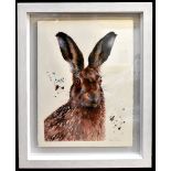 SARAH STOKES; watercolour on paper, 'Brown Hare Study' signed lower right, 76 x 55cm, framed. (D)