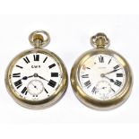 RAILWAY INTEREST (G.W.R); a plated crown wind open face pocket watch with white enamel dials set