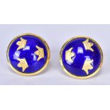 SPORRONG & CO; a pair of Swedish cufflinks bearing enamelled cobalt blue Swedish coat of arms.