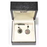 MONTBLANC; a pair of diamond and hallmarked silver drop earrings with rotating star (box and