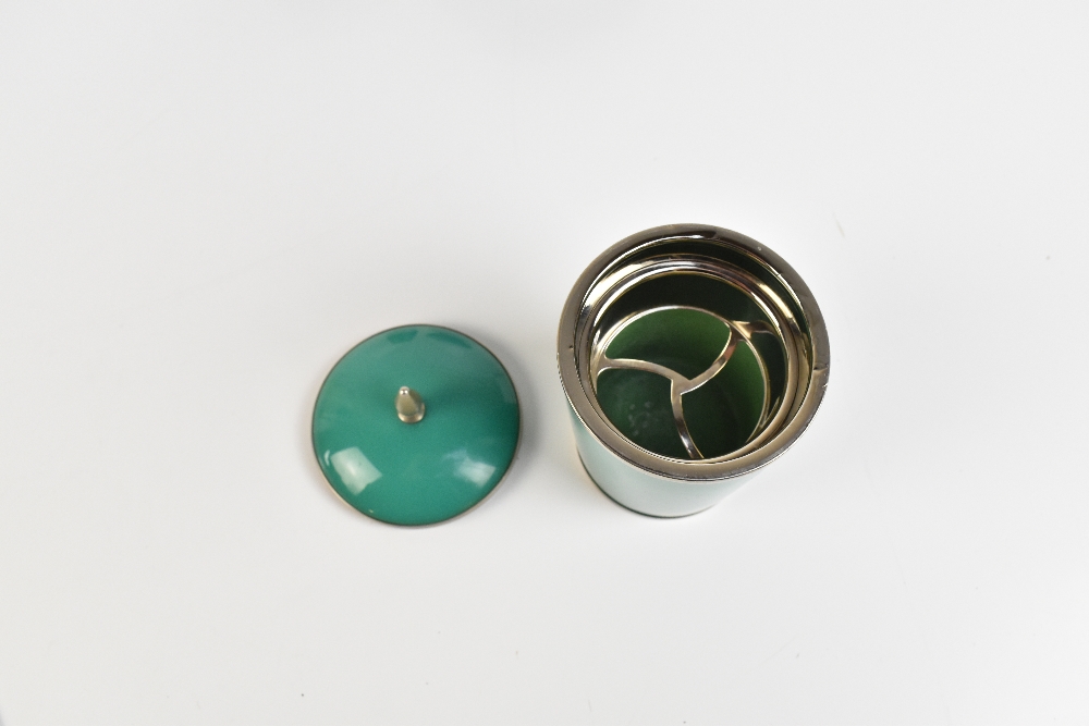 A Japanese enamel and white metal three piece smoking set, comprising cigarette holder of tapering - Image 2 of 7