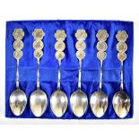 TACKHING; a boxed set of six early 20th century Hong Kong export sterling silver teaspoons, the