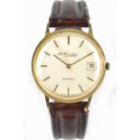 THOMAS RUSSELL & SON; a 9ct yellow gold cased gentleman’s quartz wristwatch, the circular dial set