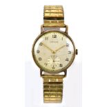 BAUME; a gentleman's vintage 9ct yellow gold wristwatch with circular silvered dial set with