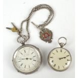 Two hallmarked silver pocket watches to include a chronograph example, diameter 60mm, together