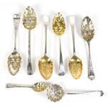 Six 19th century variously hallmarked silver table spoons later converted to berry spoons with