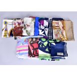 A quantity of 100% silk scarves and handkerchiefs, including Jaeger, Burberry and Richard Allan (