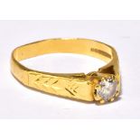 A 22ct yellow gold and diamond solitaire ring, the round brilliant cut stone approx 0.33cts, size M,