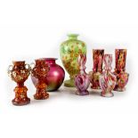 A Royal Brierley studio iridescent red bulbous vase, etched factory stamp to base, height 16cm,