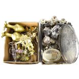 A quantity of silver plated ware to include trays, tea sets, egg cup stand, candelabra,