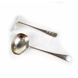 A George V hallmarked silver matching baby's pusher and spoon, finials initialled 'RHM',