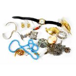A small quantity of costume jewellery to include Mexican white metal brooch,