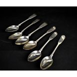 A set of six hallmarked silver dessert spoons, three George III, DN,