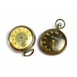 Shock-Proof; a military-style keyless wind open face pocket watch with black dial,