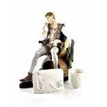 A Large Lladro seated 'Hamlet' with skull on knee on shaped wooden base,
