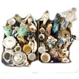 A quantity of decorative ceramics including a pair of porcelain models of soldiers,