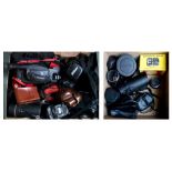 Five cased camera lenses to include a Soligor 35-70mm, Komura lend M MFG. Ltd, Telemore 95 II 7.K.M.
