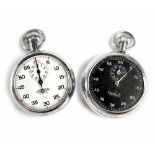 Hanhart; a chrome keyless wind stopwatch with black dial,