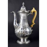 A George III hallmarked silver coffee pot with ivory handle, John Langlands and John Robertson,