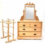 A late Victorian pine dressing chest with rectangular mirror,