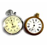 Sekonda; a chrome keyless wind open face stopwatch, 54mm and a gilt metal Timex pocket watch,