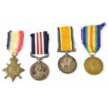 A Military Medal, Mons Star Trio group of four medals named to 7145 Pte. W. Justice (Sgt.