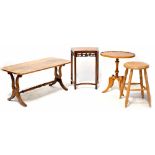 Three various occasional tables including a mahogany Chinese-style side table with pierced cherry