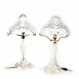 Two Edwardian cut glass mushroom-form table lamps, height of largest 47cm (2).