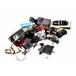 A quantity of cameras and photographic equipment to include Praktica Super TL FX camera with travel