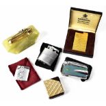 Five Ronson lighters to include an onyx table lighter,