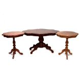 A reproduction serpentine top inlaid occasional table with floral and scroll motifs,