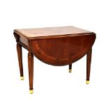 A reproduction cross-banded mahogany dropleaf occasional table with D-ends,