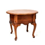 A Louis XXV style cross-banded and burr wood occasional table with oval top above a single drawer