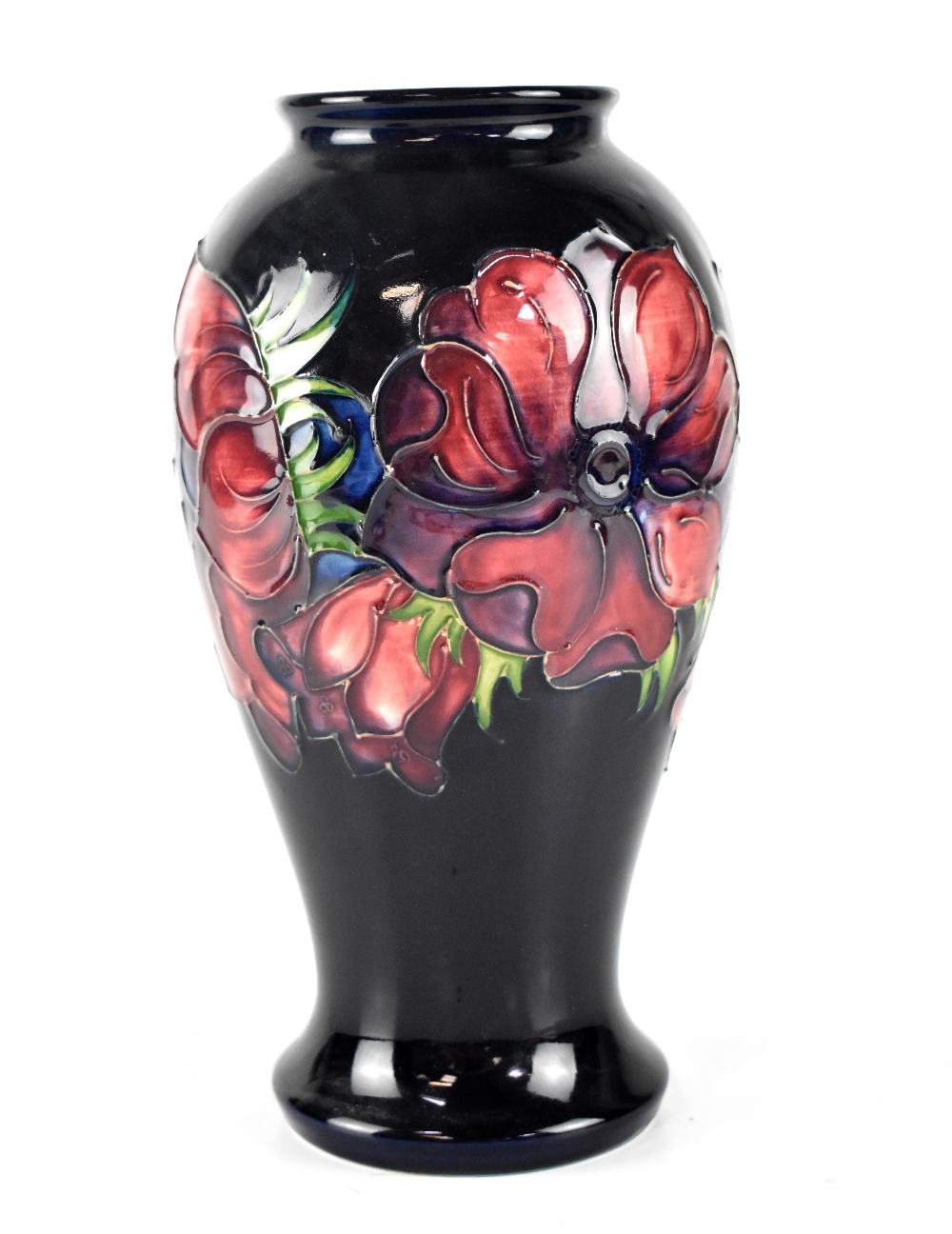 A Moorcroft 'Anemone' pattern vase of baluster form, blue ground, green impressed mark, - Image 3 of 3